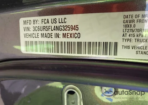 2022 Ram 2500 Laramie from USA, damaged, VIN 3C6UR5FL4NG325945
